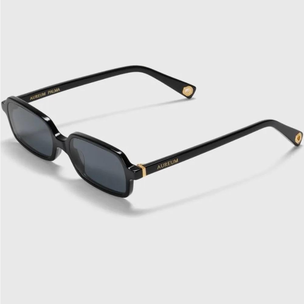 AUREUM Black Palma Square Sunglasses with Gold Hardware